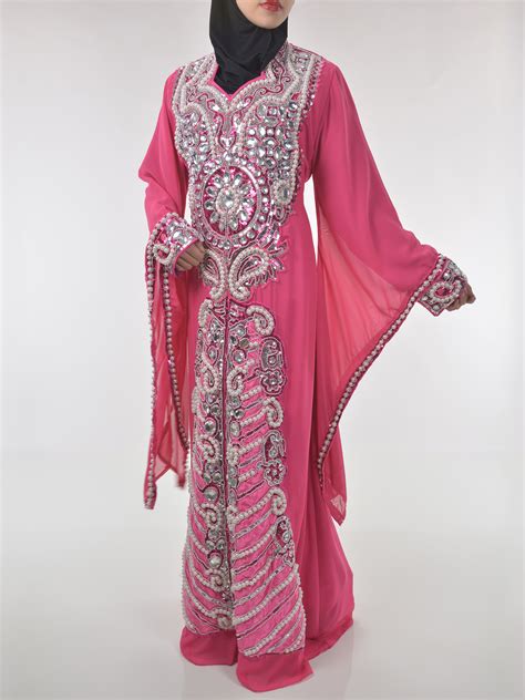 Pink Beaded Sequins Pearled Syrian Abaya Ab698 Alhannah Islamic