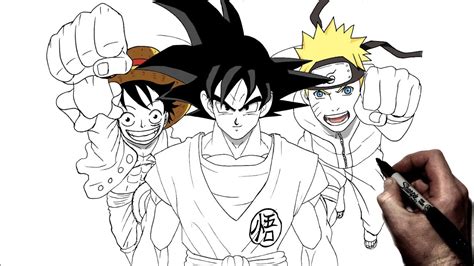 How To Draw Goku Naruto And Luffy Step By Step 200k Club Youtube