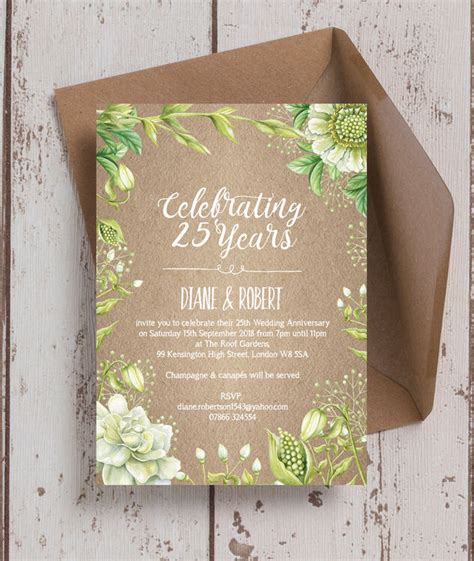 Find customizable 25th anniversary invitations & announcements of all sizes. Rustic Greenery 25th / Silver Wedding Anniversary ...