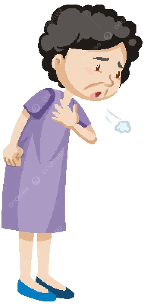 Old Woman Having Chest Pain Cough Picture Sickness Vector Cough