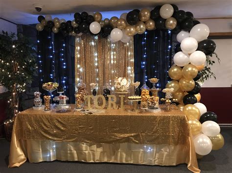 50th birthday table centerpiece ideas for men | 736px. Black and gold organic Balloon arch | Gold party, Birthday ...