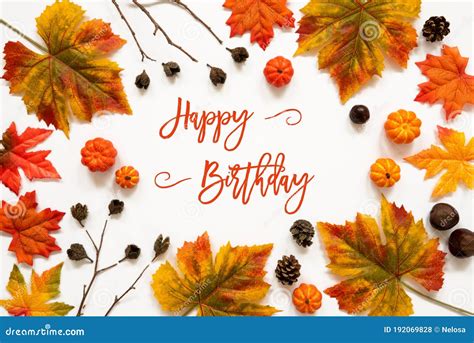 Bright Colorful Autumn Leaf Decoration English Text Happy Birthday