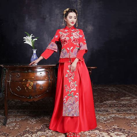 Red Qi Pao Bride Traditional Chinese Wedding Dress Qipao Vestido