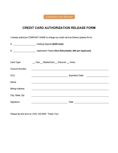 Free Credit Card Authorization Form Pdf Fillable Template Free