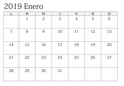 Calendario Enero 2019 Para Imprimir Calendar Printables Calendar