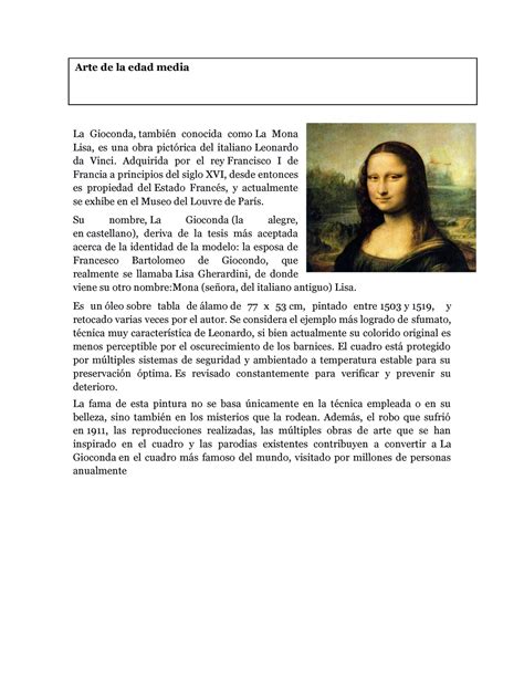 La Gioconda Arte De La Edad Media La Gioconda También Conocida Como