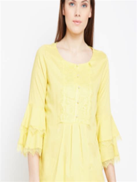 Buy Latin Quarters Women Yellow Solid Top With Lace Inserts Tops For Women 5590826 Myntra