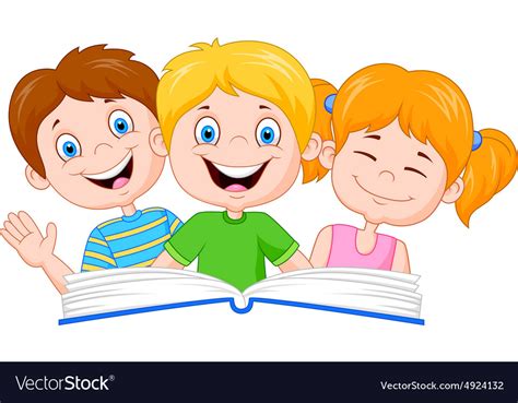 Cartoon Kids Reading Book Royalty Free Vector Image
