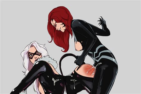 rule 34 1futa 1girls all fours areolae ass bare back big breasts black cat marvel black