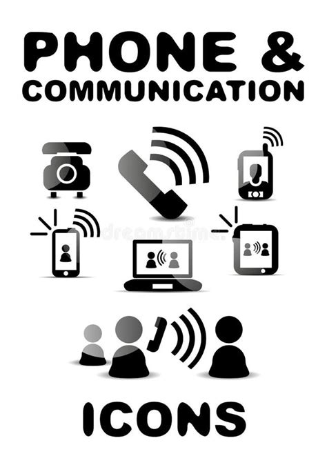 Black Glossy Phone Communication Icon Set Stock Vector Illustration