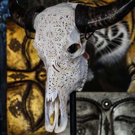 Hand Carved Buffalo Skull Swirls 1 Aureus Arts Touch Of Modern