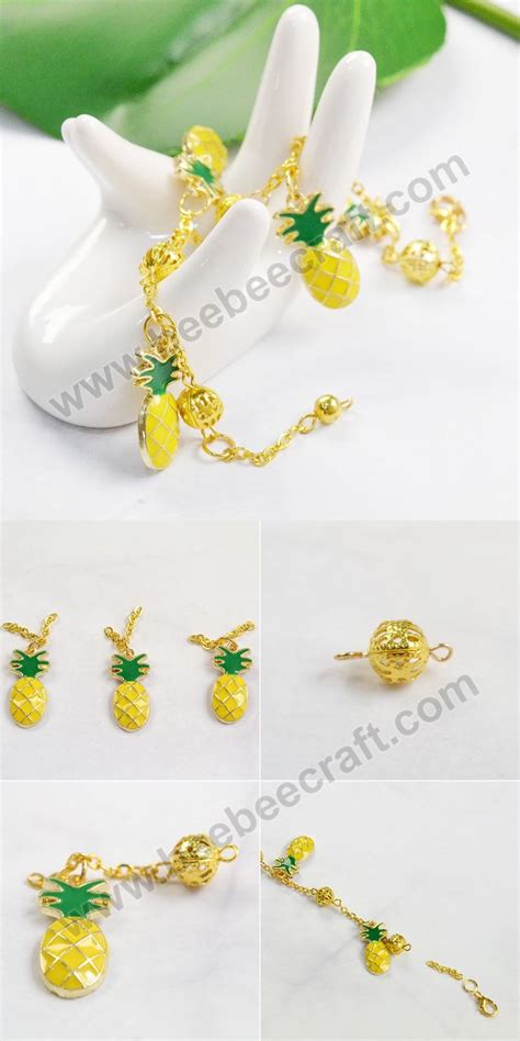 Pandahall Elite 1 Box About 20pcs Gold Alloy Enamel Fruit Pineapple