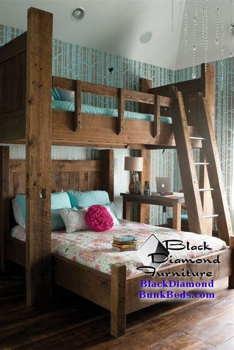A full dresser set and shelving is built into the right side, while a staircase with drawers is built into the left. Colorado River Custom Bunk Bed