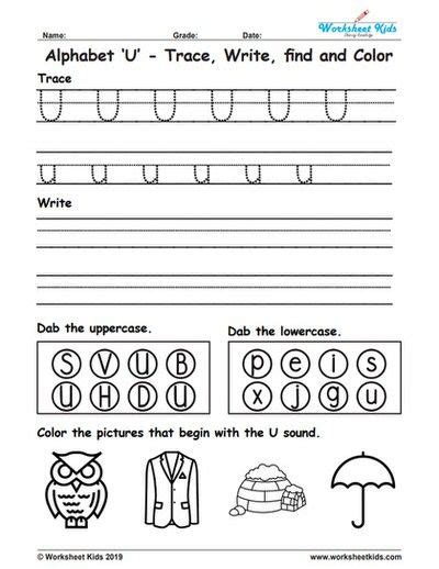 Free Printable Alphabet Letter U Trace Write Find Color