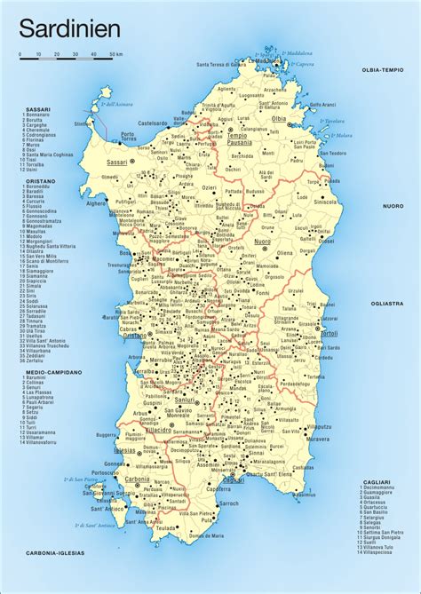 Sardinien ist mit 25.000 km² die zweitgrößte insel italiens. Landkarte Sardinien (Politische Karte) : Weltkarte.com ...