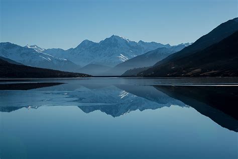 Mountain Peak Landscape Clear Blue Sky Lake Winter 5k Hd