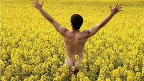 Rearview Naked Guy In A Field Of Yellow Flowers Gallery Of Men