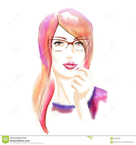Using this tutorial, you can draw any glasses. Portrait Of Young Woman In Glasses Stock Illustration ...