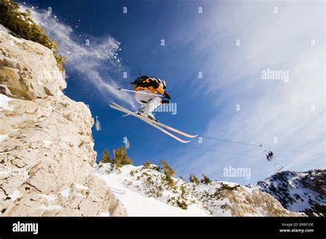 Greg Liscot Skiing Off A Cliff At Snowbird Utah Stock Photo Alamy