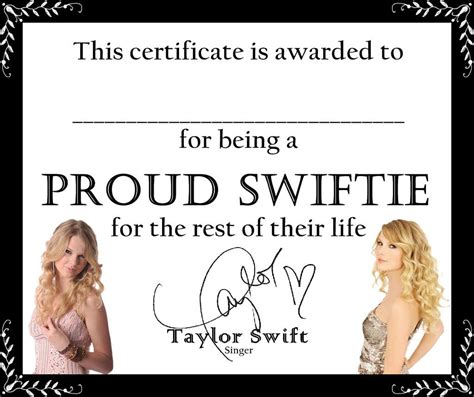 This Certificate Is Awarded To Mayra L For Being A Proud Swiftie For