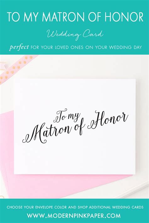 A Wedding Card With The Words To My Matron Of Honor On It And Pink Envelope
