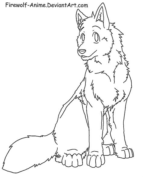 Wolf Sit Lineart By Firewolf Anime On Deviantart