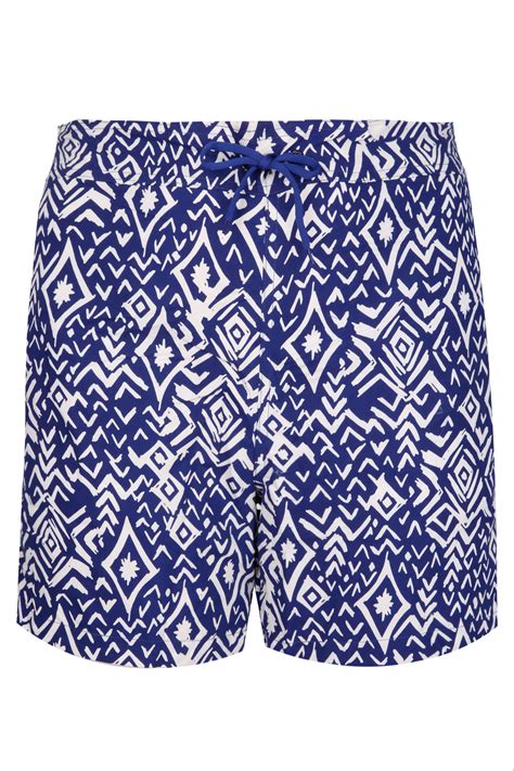 Blue And White Aztec Print Board Shorts With Drawstring Waist Plus Size 16 To 32