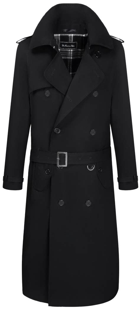 mens black traditional double breasted cotton long trench trench coat breasted double mens