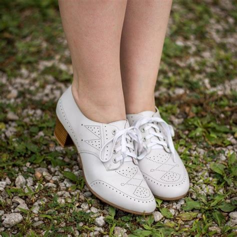 claire 1940s oxfords by royal vintage white tan heels sensible shoes shoe laces