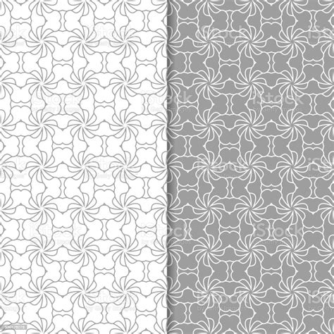 Gray And White Geometric Seamless Patterns Stock Illustration