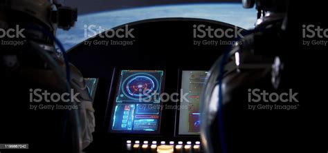 Astronauts Approaching Mars With Spaceship Stock Photo Download Image