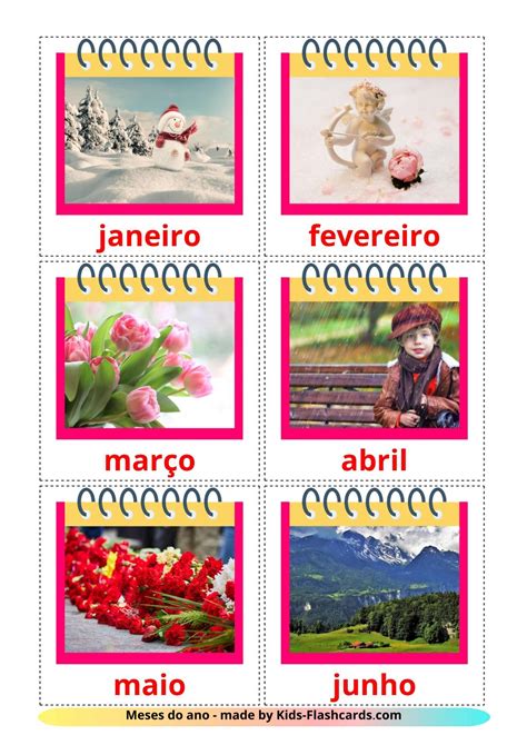 12 Free Months Of The Year Flashcards In 4 Pdf Formats Portuguese