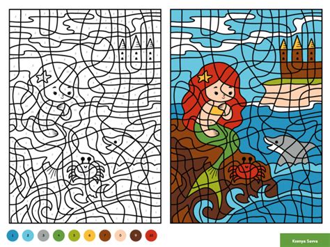 Little Mermaid Color By Number Education Game For Children By Ksenya