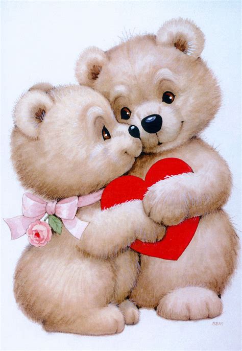 Two Teddy Bears Hugging Each Other With A Heart