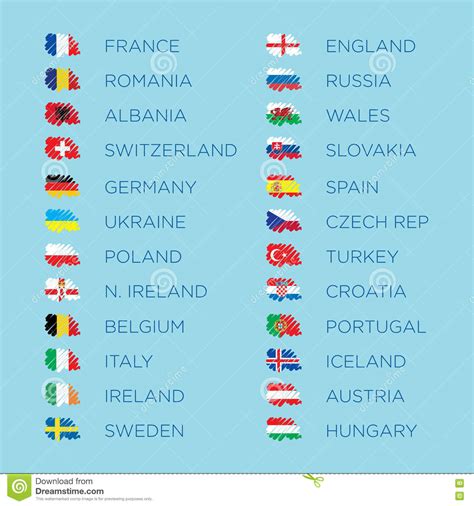 Euro 2016 Qualifiers Flags Vector Template Set Stock Vector