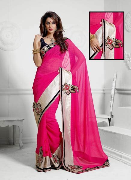 Luscious Pink Embroidered Saree By Indian Treasures Boutique Luscious