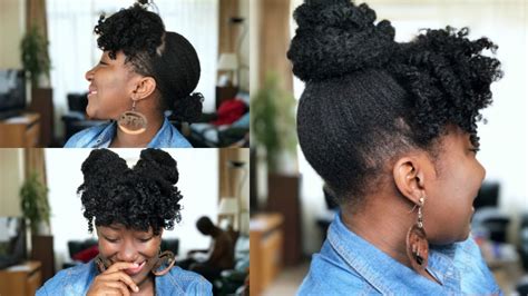 faux curly bangs and bun on natural hair thin fine 4c natural hair styles adede youtube