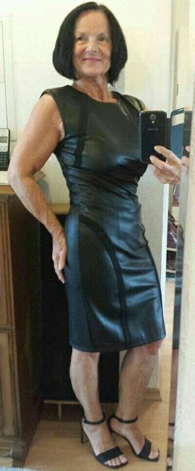 Sexy Granny In Tight Leather Dress Tight Leather Pants
