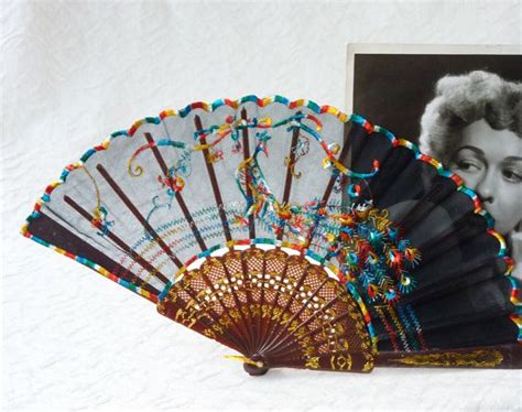 Vintage Peacock Fan Black Syntheticmachine Embroidery Etsy Vintage