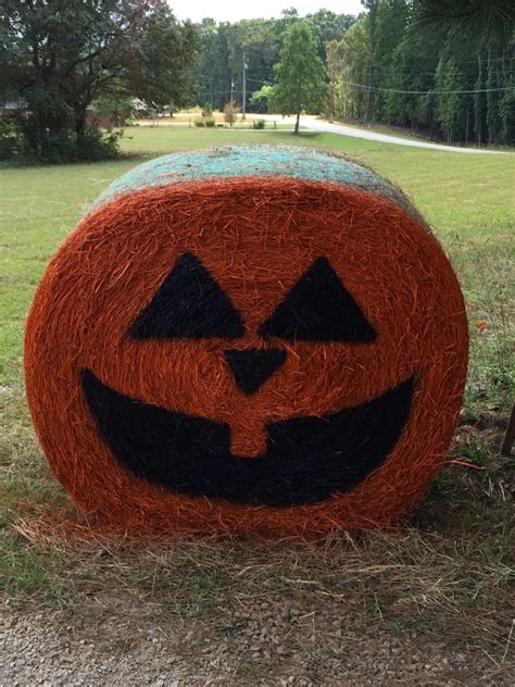 Round Bale Of Hay Pumpkin Happy Halloween Halloween Decorations