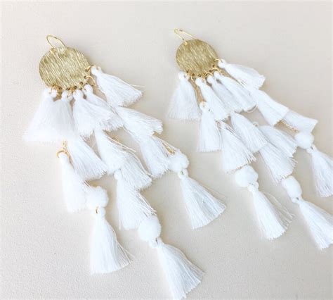 White Tassel Earrings Long 55 Tassel Earrings White Mini Etsy