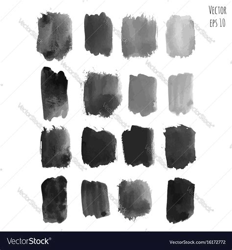 Set Dark Black Watercolor Hand Painted Texture Vector Image