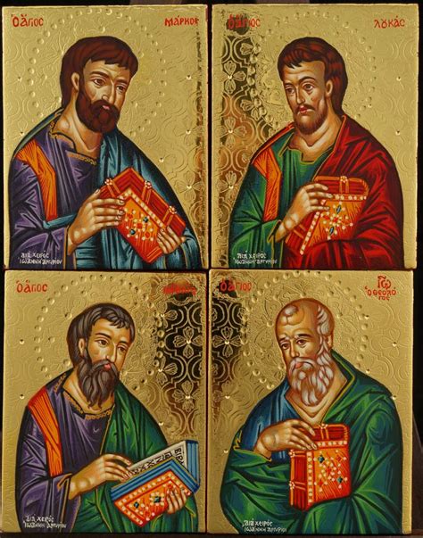 Four Evangelists Icon Set Polished Gold Miniatures Blessedmart
