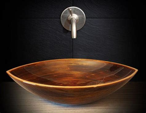 Interior of a modern bright bathroom with seperate bath. 10 Dashingly Natural Wooden Bathroom Sinks - Rilane