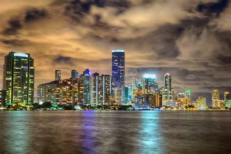 Miami Florida City Skyline At Night Stock Photo Image Of Cityscape