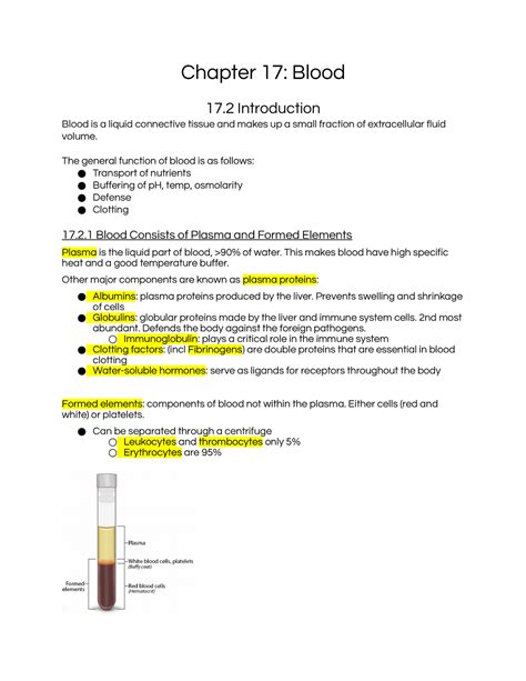 Chapter 17 Blood Textbook Notes Chapter 17 Blood 17 Introduction