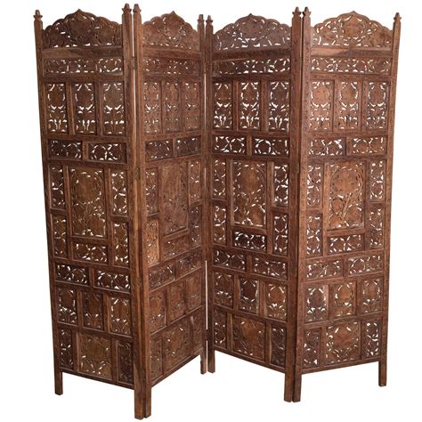 Ornate Four Panel Moroccan Wood Screen At 1stdibs