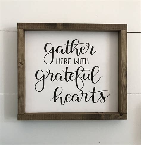 Farmhouse Rustic Hand Made Sign Gather Here With Grateful Hearts Hand
