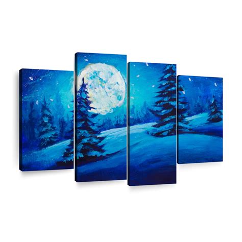 Christmas Pine Trees In Night Forest Wall Art Painting By Lera Art