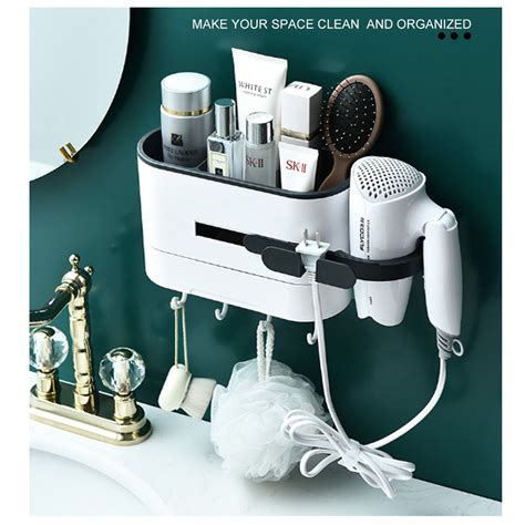 hair dryer holder set bathroom wall mounted toothbrush comb storage wh — joyreap online